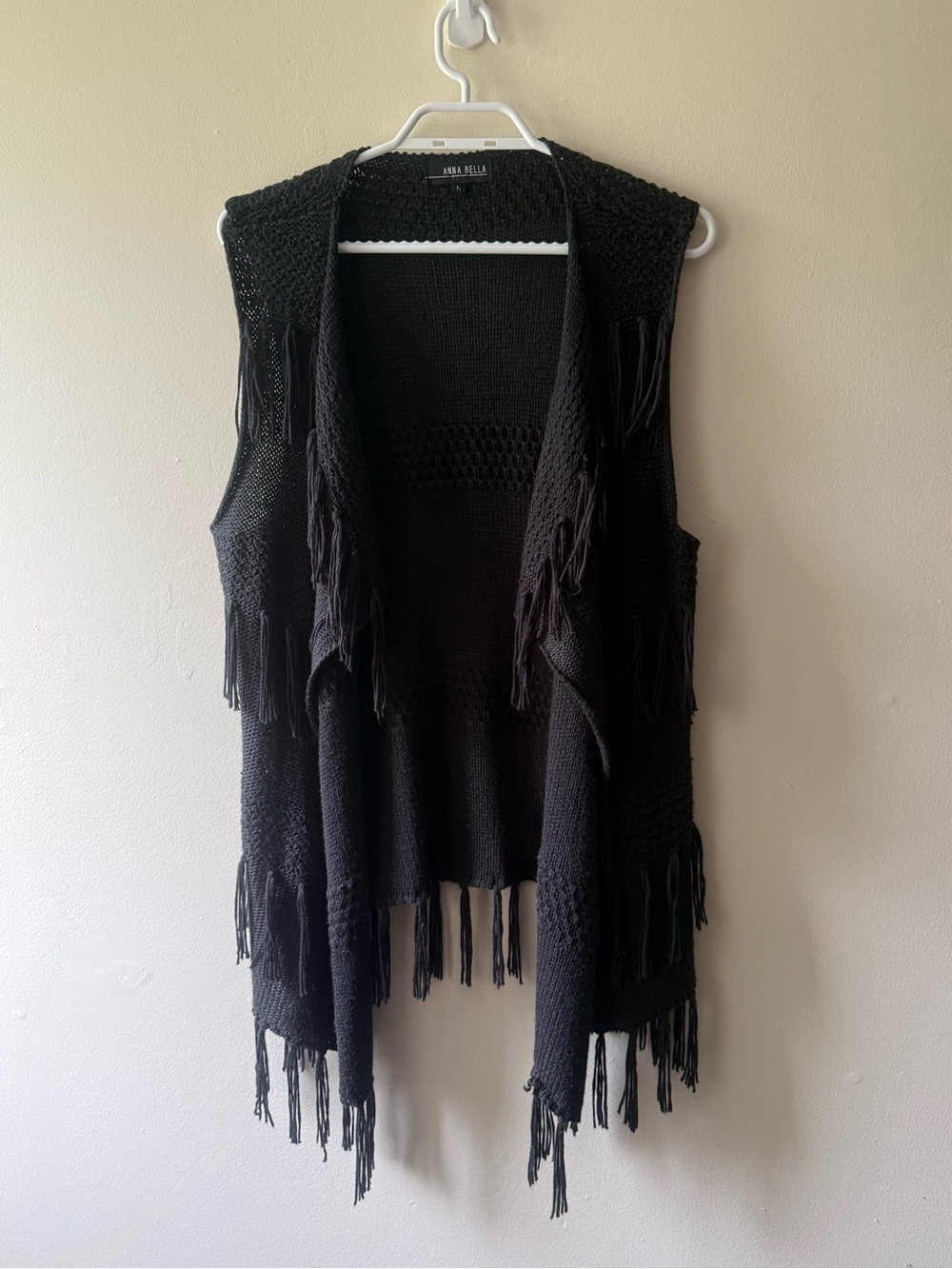 Annabella Black Knit Fringe Vest
